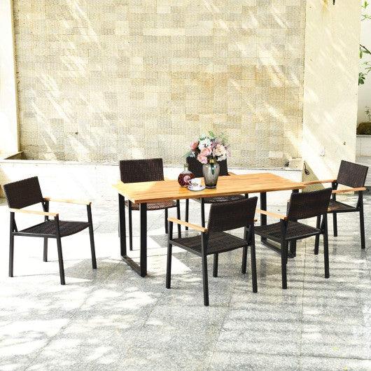 7 Pieces Outdoor Dining Set with Large Acacia Wood Table Top at Set Shop and Smile