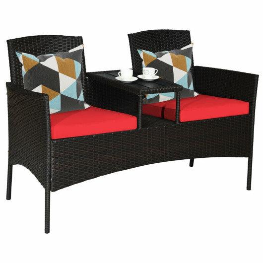 Modern Patio Conversation Set with Built-in Coffee Table and Cushions -Red at Set Shop and Smile