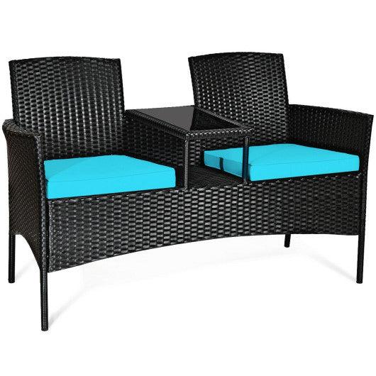 Wicker Patio Conversation Furniture Set with Removable Cushions and Table-Turquoise at Set Shop and Smile