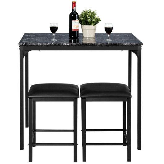 3 Piece Counter Height Dining Set Faux Marble Table-Black at Set Shop and Smile