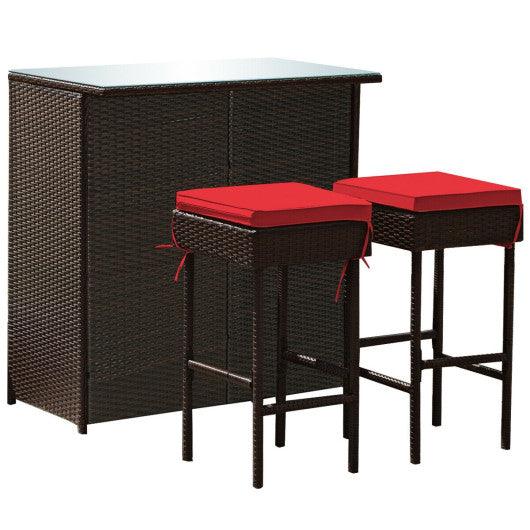 3PCS Patio Rattan Wicker Bar Table Stools Dining Set-Red at Set Shop and Smile