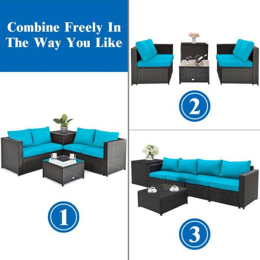 4 Pieces Outdoor Patio Rattan Furniture Set with Cushioned Loveseat and Storage Box-Turquoise at Set Shop and Smile