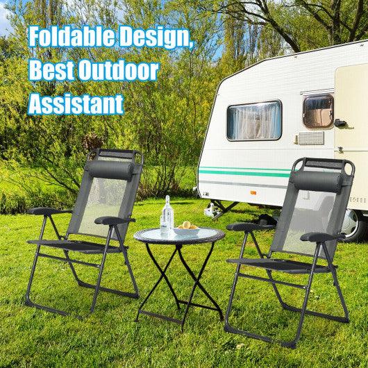 4 Pieces Patio Garden Adjustable Reclining Folding Chairs with Headrest-Gray at Set Shop and Smile
