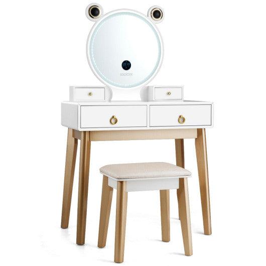 Vanity Set with 3-Color Lighted Touch Screen Dimming Mirror and 4 Drawers at Set Shop and Smile
