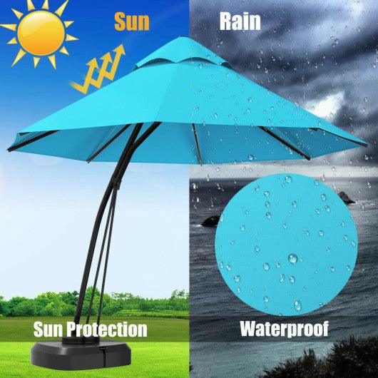 11 Feet Outdoor Cantilever Hanging Umbrella with Base and Wheels-Turquoise at Set Shop and Smile