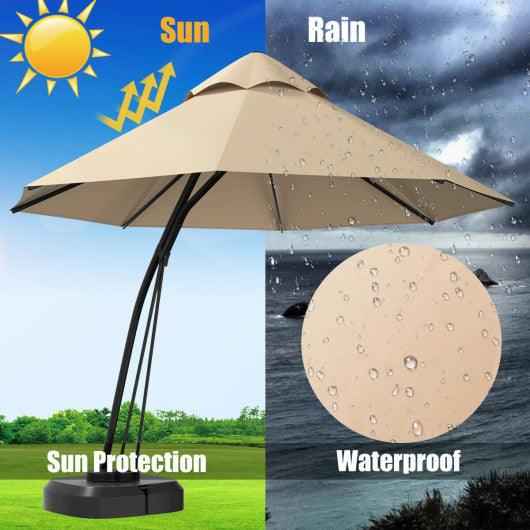 11 Feet Outdoor Cantilever Hanging Umbrella with Base and Wheels-Beige at Set Shop and Smile