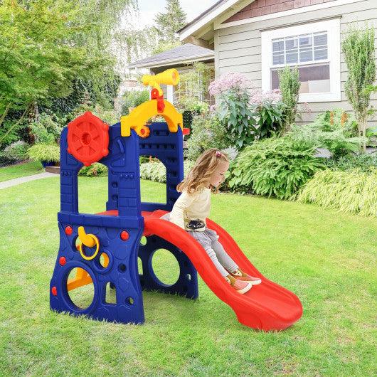 6-in-1 Freestanding Kids Slide with Basketball Hoop and Ring Toss at Set Shop and Smile