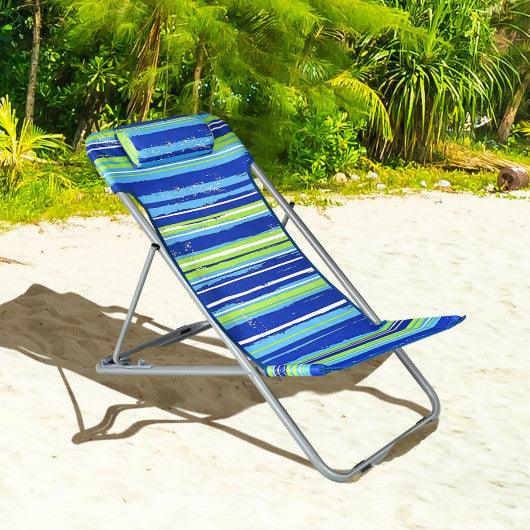 Portable Beach Chair Set of 2 with Headrest -Blue at Set Shop and Smile