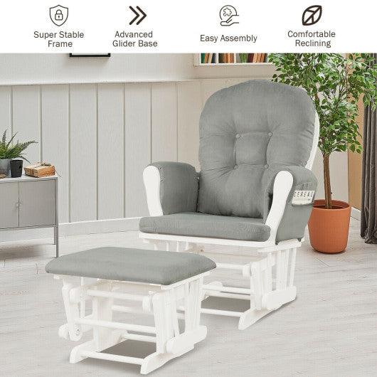 Wood Glider and Ottoman Set with Padded Armrests and Detachable Cushion-Light Gray at Set Shop and Smile