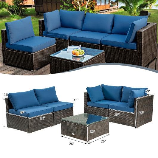 5 Pieces Cushioned Patio Rattan Furniture Set with Glass Table-Navy at Set Shop and Smile