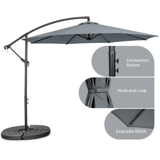 10 Feet Offset Umbrella with 8 Ribs Cantilever and Cross Base-Gray at Set Shop and Smile