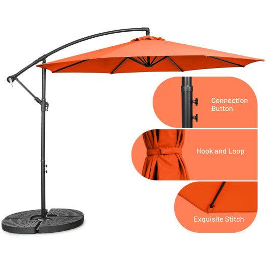 10 Feet Offset Umbrella with 8 Ribs Cantilever and Cross Base-Orange at Set Shop and Smile