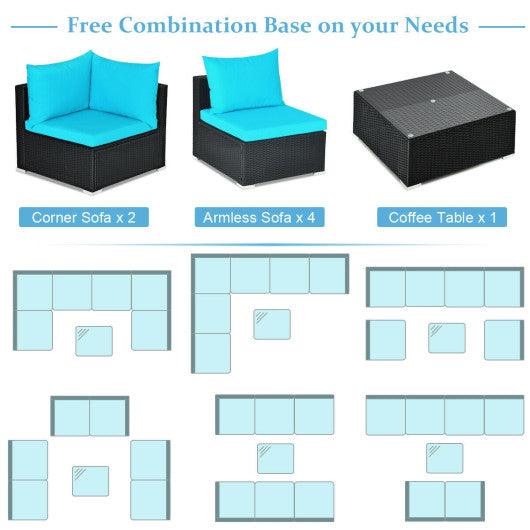 7-Piece Outdoor Sectional Wicker Patio Sofa Set with Tempered Glass Top-Blue at Set Shop and Smile