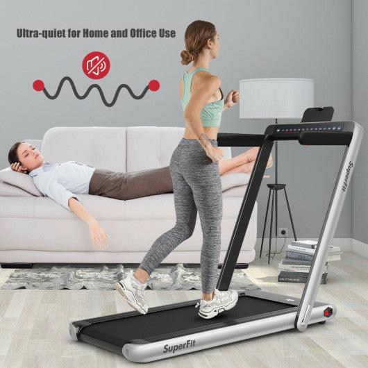 2-in-1 Electric Motorized Health and Fitness Folding Treadmill with Dual Display-Silver at Set Shop and Smile