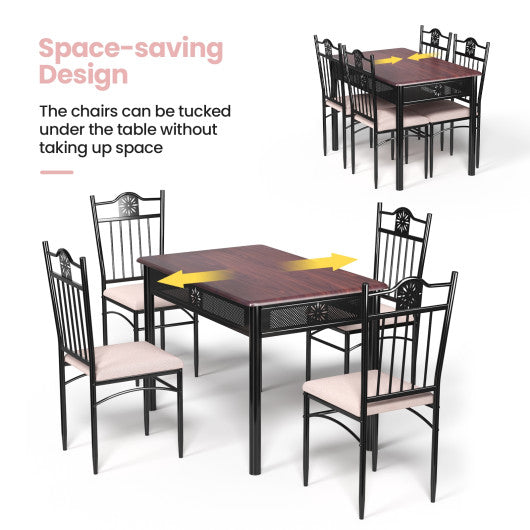 5 Pcs Dining Set Wood Metal Table and 4 Chairs with Cushions - Set Shop and Smile