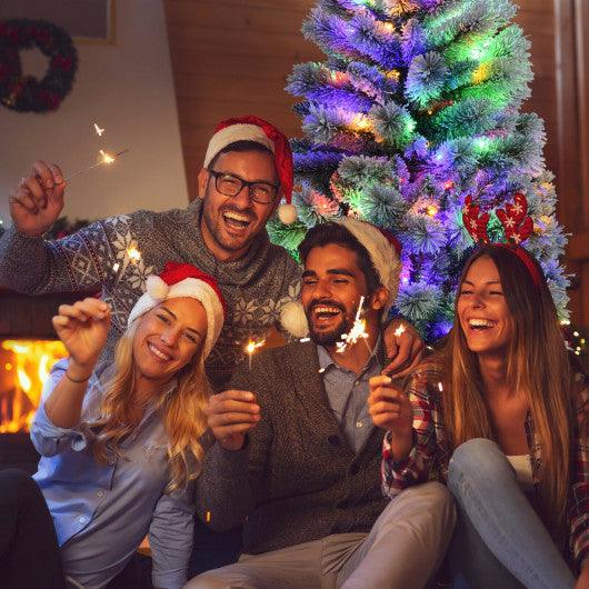 8 Feet Pre-Lit Hinged Snow Flocked Christmas Tree with Remote Control at Set Shop and Smile