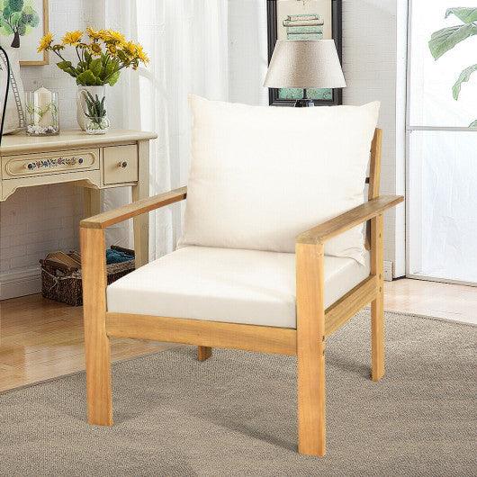 4 Pieces Patio Acacia Wood Thick Cushion Loveseat Sofa Set-White at Set Shop and Smile