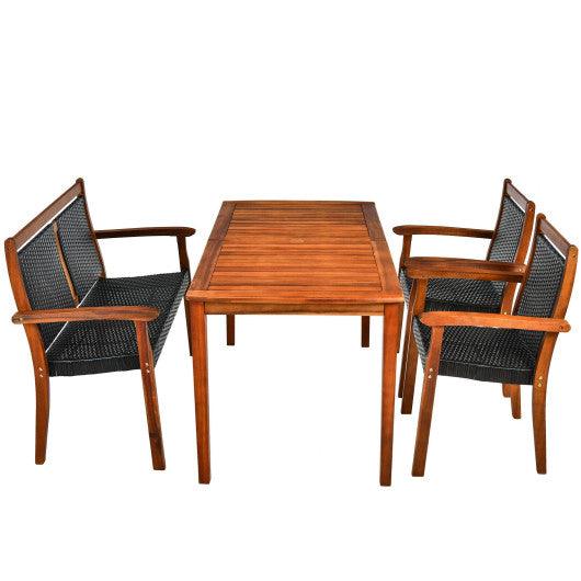 4 Pieces Acacia Wood Patio Rattan Dining Furniture Set at Set Shop and Smile