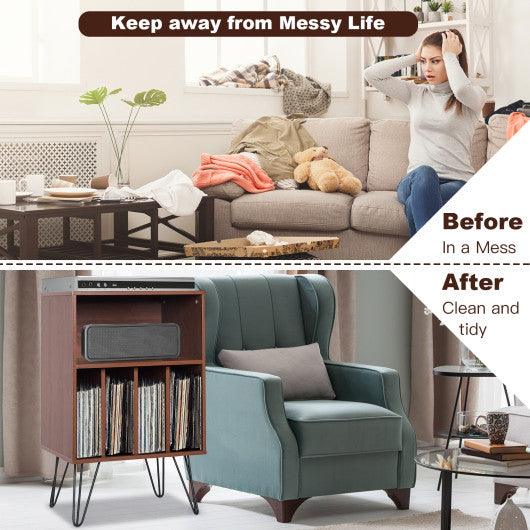 Freestanding Record Player Stand Record Storage Cabinet with Metal Legs-Coffee at Set Shop and Smile