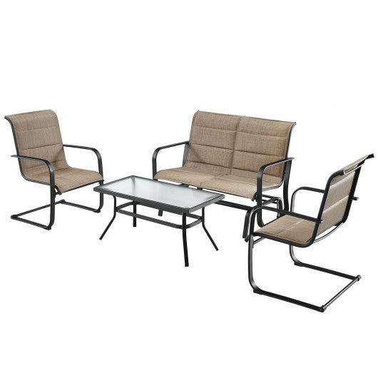 4 Pieces Outdoor Patio Furniture Set with Padded Glider Loveseat and Coffee Table-Brown at Set Shop and Smile