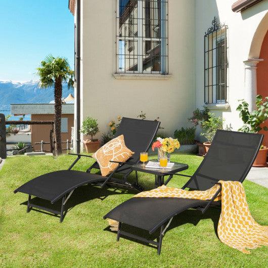 2 Pieces Patio Folding Stackable Lounge Chair Chaise with Armrest-Black at Set Shop and Smile