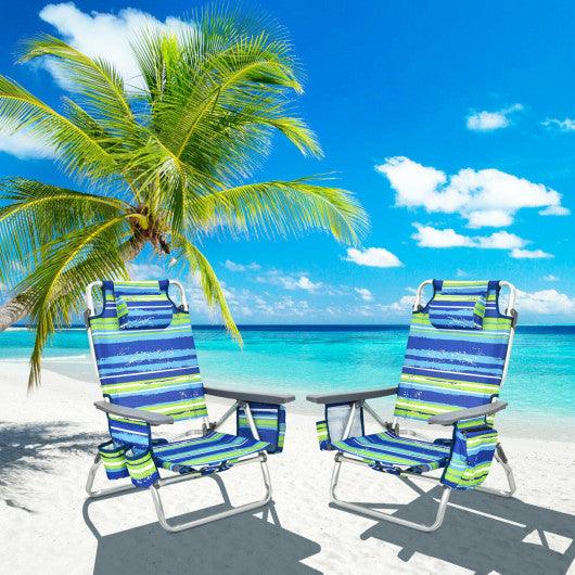 4-Pack 5-Position Outdoor Folding Backpack Beach Reclining Chair with Pillow-Blue at Set Shop and Smile