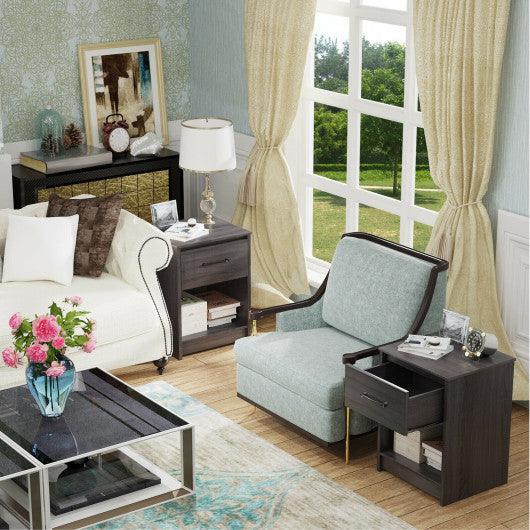 Wooden Nightstand with Drawer and Open Storage Compartment-Black at Set Shop and Smile