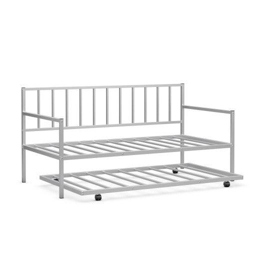 Twin Metal Daybed Sofa Bed Set with Roll Out Trundle-Silver at Set Shop and Smile