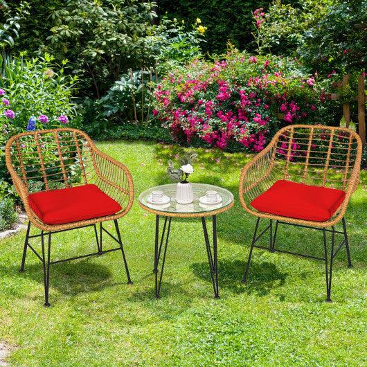 3 Pieces Rattan Furniture Set with Cushioned Chair Table-Red at Set Shop and Smile