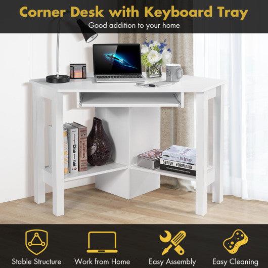Wooden Study Computer Corner Desk with Drawer-White at Set Shop and Smile