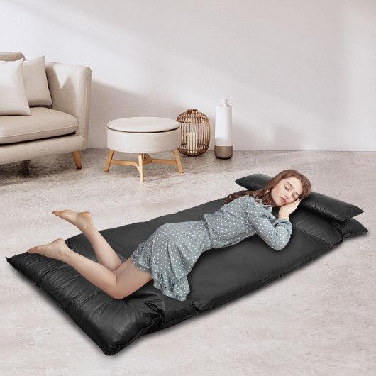 Foldable PU Leather Leisure Floor Sofa Bed with 2 Pillows-Black at Set Shop and Smile