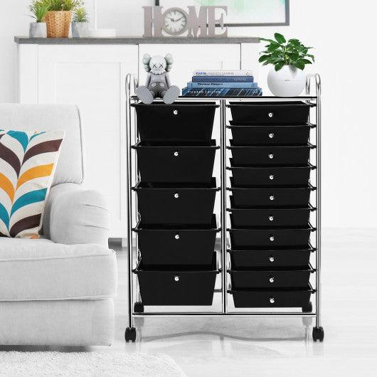 15-Drawer Utility Rolling Organizer Cart Multi-Use Storage-Black at Set Shop and Smile