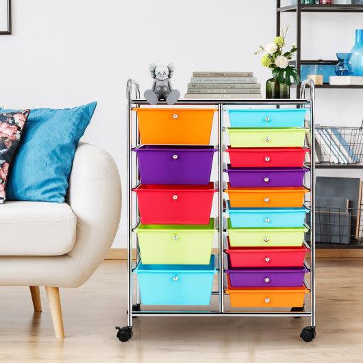15-Drawer Utility Rolling Organizer Cart Multi-Use Storage-Multicolor at Set Shop and Smile