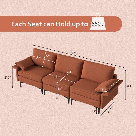Large 3-Seat Sofa Sectional with Metal Legs and 2 USB Ports for 3-4 people-Red at Set Shop and Smile