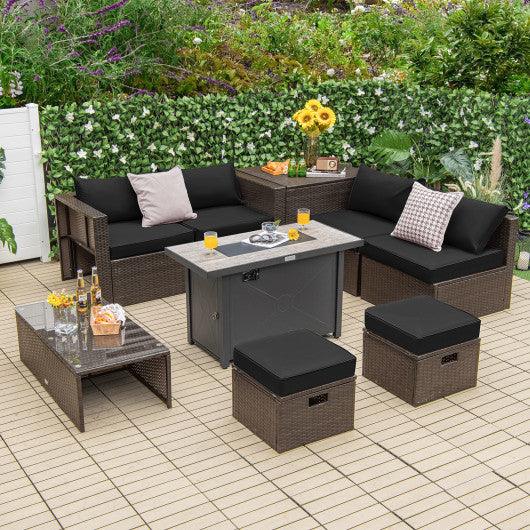 9 Pieces Outdoor Patio Furniture Set with 42 Inch Propane Fire Pit Table-Black at Set Shop and Smile