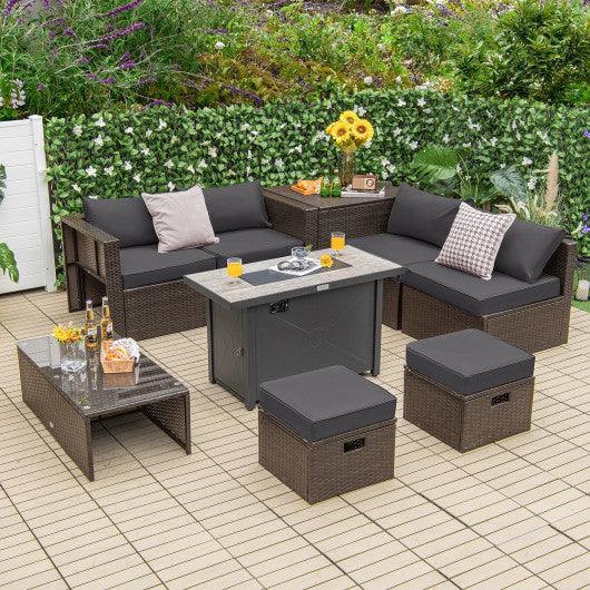 9 Pieces Outdoor Patio Furniture Set with 42 Inch Propane Fire Pit Table-Gray at Set Shop and Smile