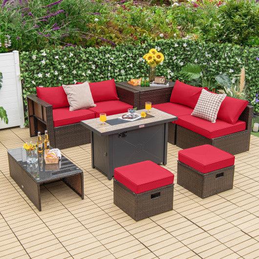 9 Pieces Outdoor Patio Furniture Set with 42 Inch Propane Fire Pit Table-Red at Set Shop and Smile