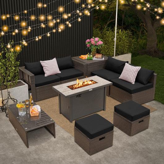 9 Pieces Outdoor Patio Furniture Set with 42 Inch Propane Fire Pit Table-Black at Set Shop and Smile