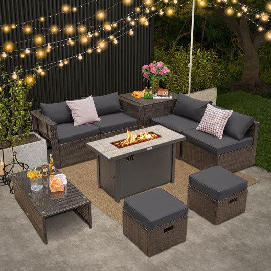 9 Pieces Outdoor Patio Furniture Set with 42 Inch Propane Fire Pit Table-Gray at Set Shop and Smile