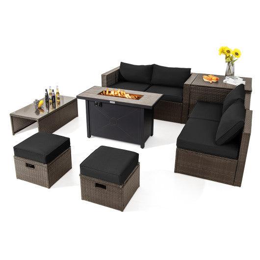 9 Pieces Outdoor Patio Furniture Set with 42 Inch Propane Fire Pit Table-Black at Set Shop and Smile