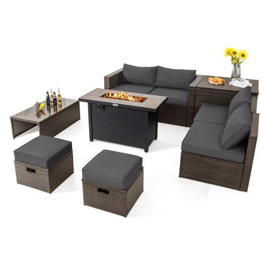 9 Pieces Outdoor Patio Furniture Set with 42 Inch Propane Fire Pit Table-Gray at Set Shop and Smile