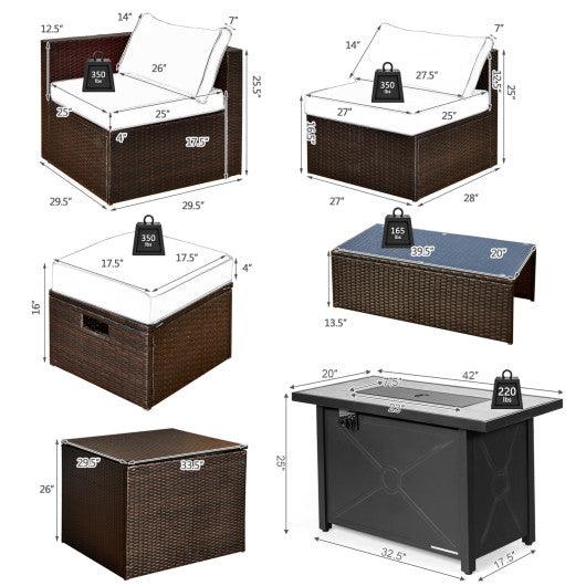 9 Pieces Outdoor Patio Furniture Set with 42 Inch Propane Fire Pit Table-White at Set Shop and Smile