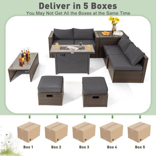 9 Pieces Outdoor Patio Furniture Set with 42 Inch Propane Fire Pit Table-Gray at Set Shop and Smile