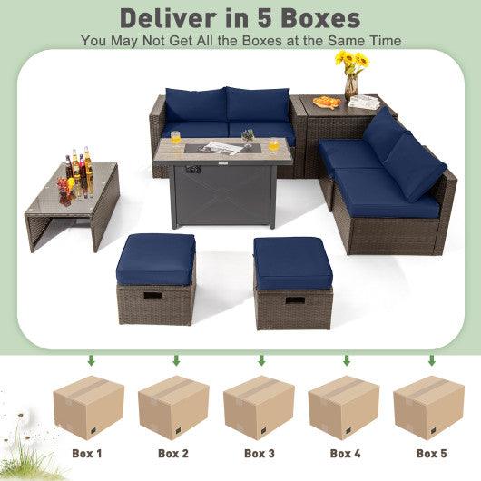 9 Pieces Outdoor Patio Furniture Set with 42 Inch Propane Fire Pit Table-Navy at Set Shop and Smile