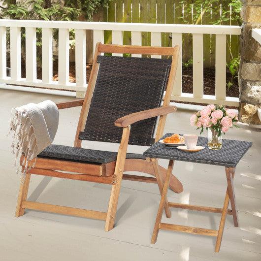 2 Pieces Patio Rattan Folding Lounge Chair with Acacia Wood Table at Set Shop and Smile