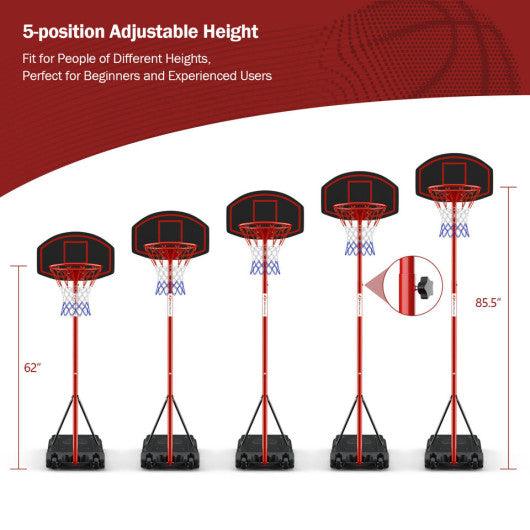 Adjustable Basketball Hoop System Stand Portable with 2 Wheels Fillable Base-Black & Red at Set Shop and Smile