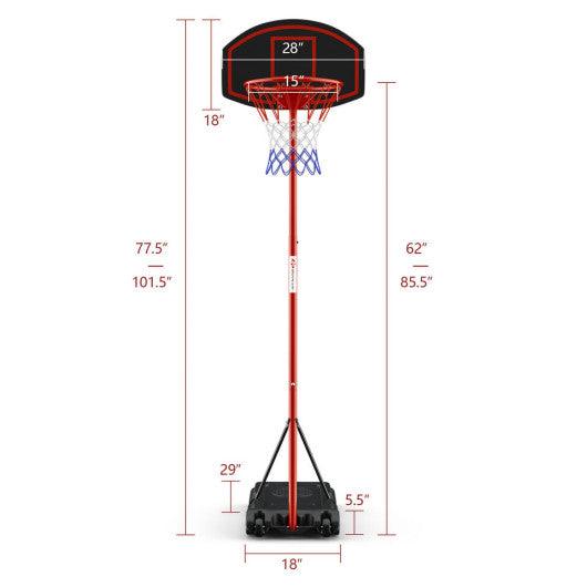 Adjustable Basketball Hoop System Stand Portable with 2 Wheels Fillable Base-Black & Red at Set Shop and Smile