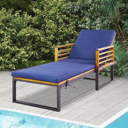 Adjustable Cushioned Patio Chaise Lounge Chair with 4-Level Backrest-Navy at Set Shop and Smile