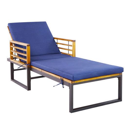 Adjustable Cushioned Patio Chaise Lounge Chair with 4-Level Backrest-Navy at Set Shop and Smile