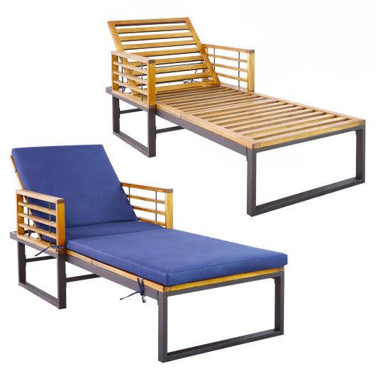 Adjustable Cushioned Patio Chaise Lounge Chair with 4-Level Backrest-Navy at Set Shop and Smile